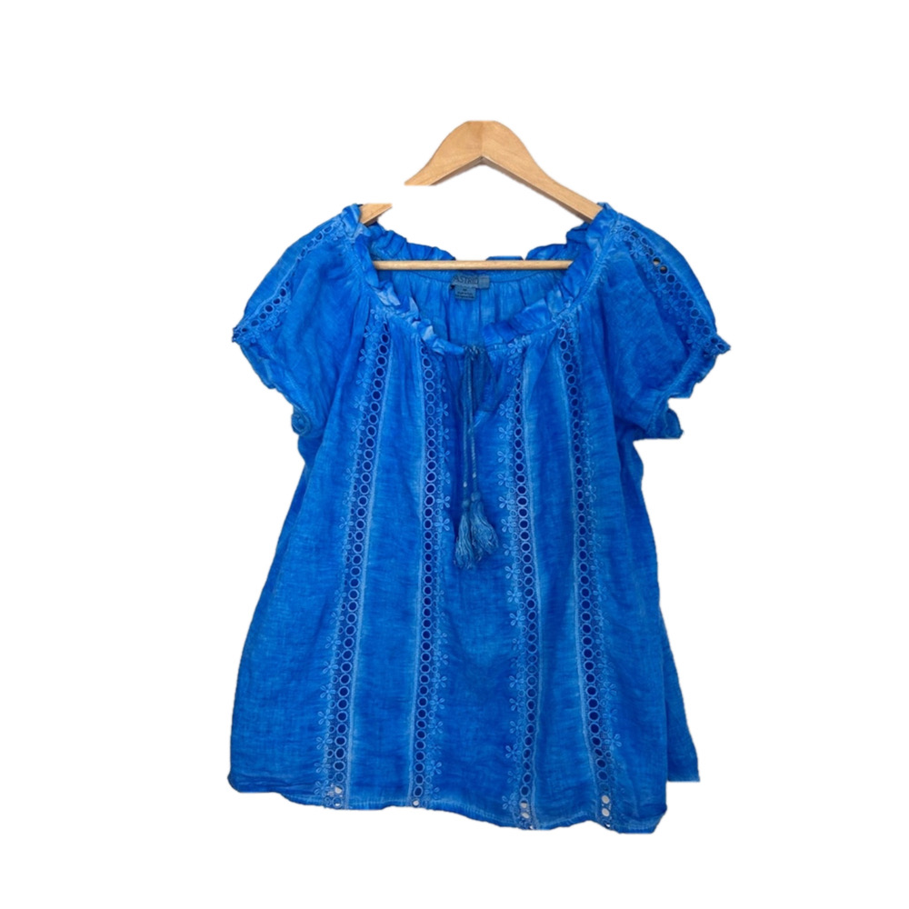 Women's Astrid Blue Cotton Top Size M embroidered eyelet